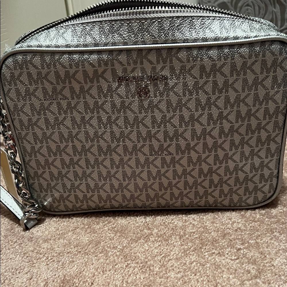 Michael Kors Silver and Gray Monogram Messenger Bag